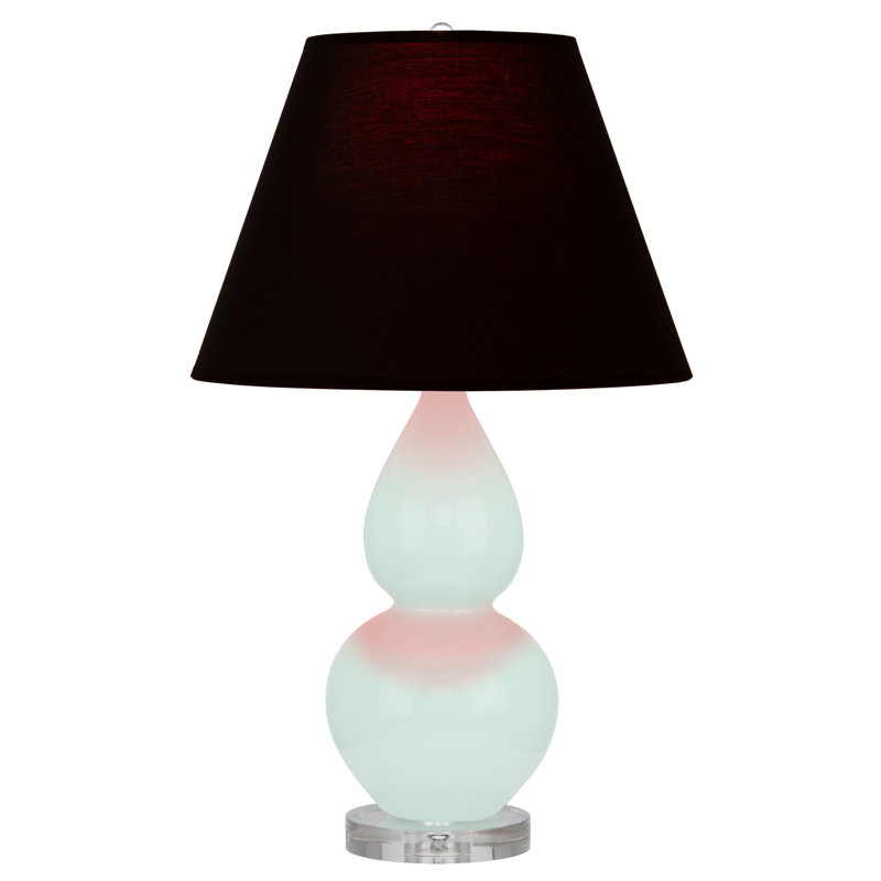 Double Gourd Table Lamp, Mint Glazed, Ink Black with Rose Red Lining