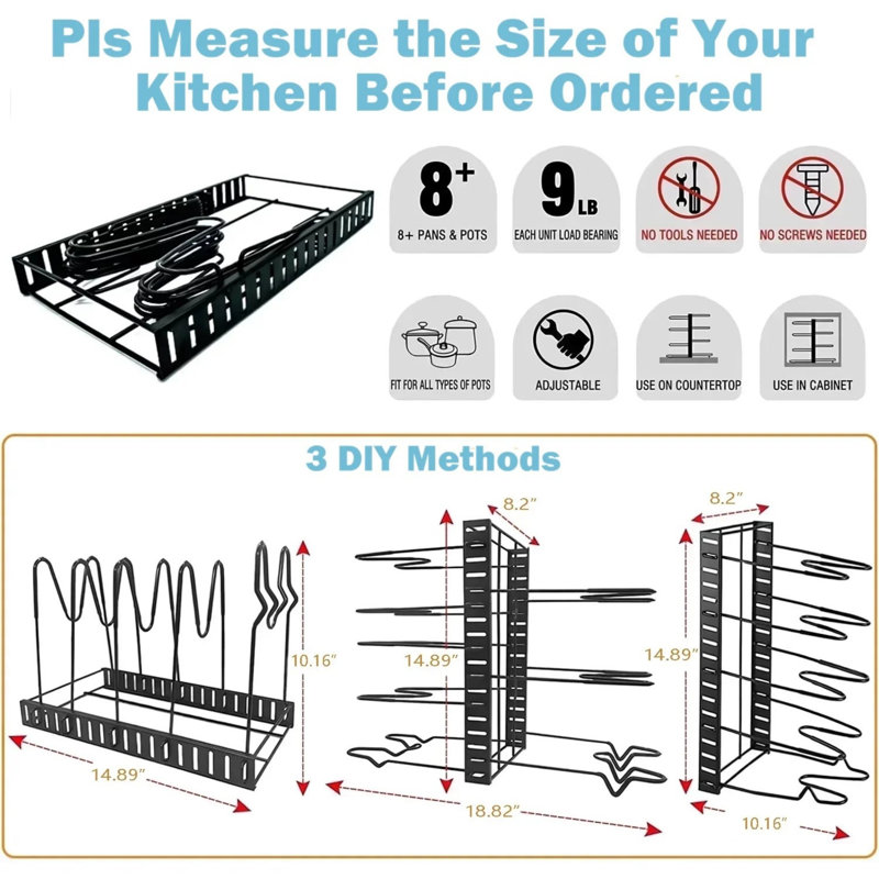 Pots and Pans Organizer 8 Tiers Eldric for Kitchen Cabinet