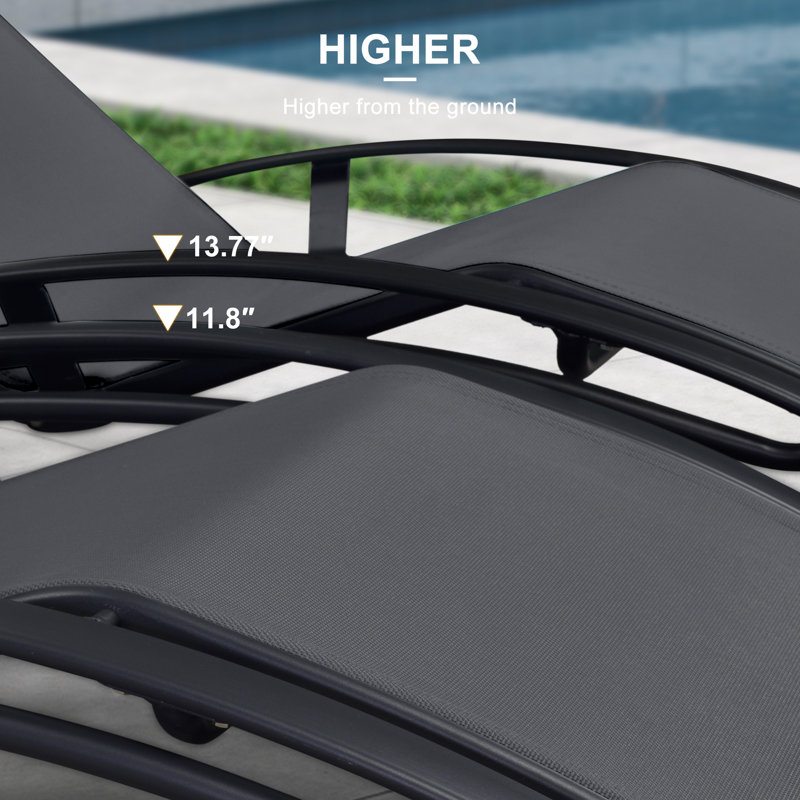 Outdoor Rust-Resistant Metal Chaise Lounge with Table, Polyester Gray