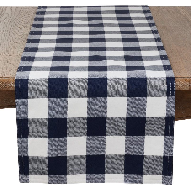 Salerno Buffalo Plaid Tablecloth, Navy/White, 16" W x 72" L