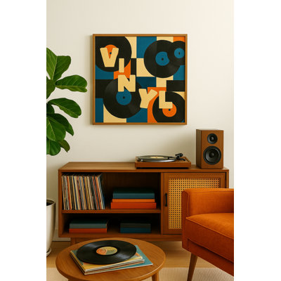 Orange and Blue Vinyl Record Abstract by Linda