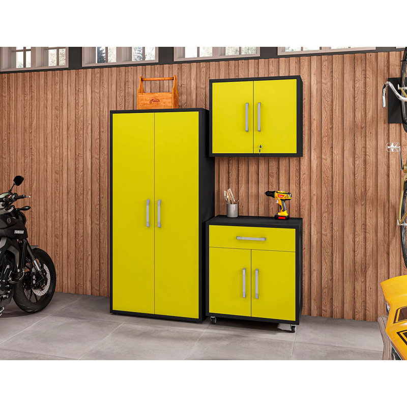 Aseem 3 Piece Storage System, Matte Black/Yellow