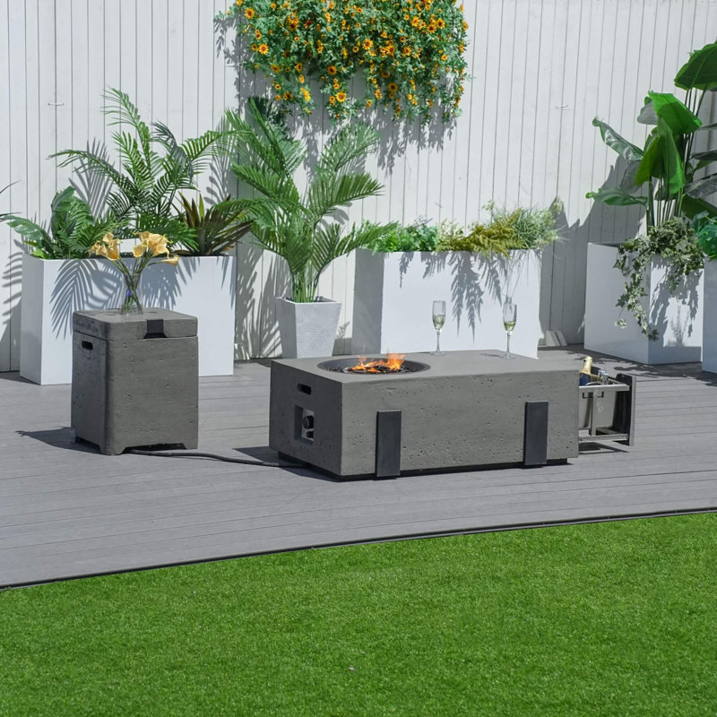 Ensemble de table de foyer avec seau à glace en acier inoxydable et table d'appoint à réservoir de gaz, Gris