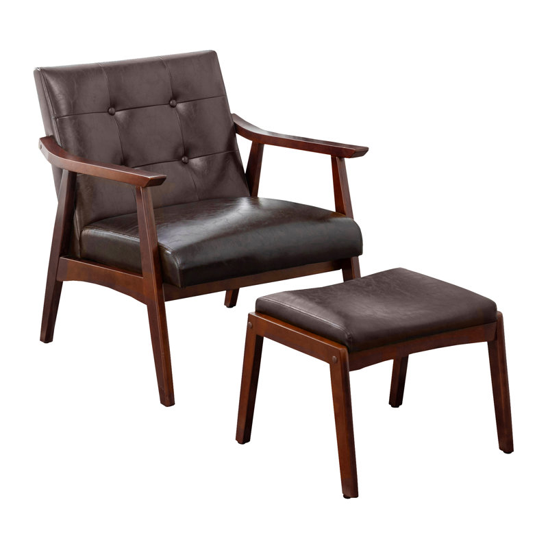 Aphina Faux Leather Armchair and Ottoman with Solid Wood Frame