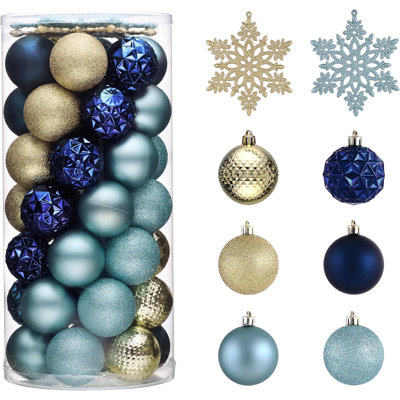  Ensemble de décorations d'arbre de Noël pour l'Halloween d'automne, 50ct 2,36 pouces bleu et or incassable boules de Noël suspendues, décoration de fête de Noël