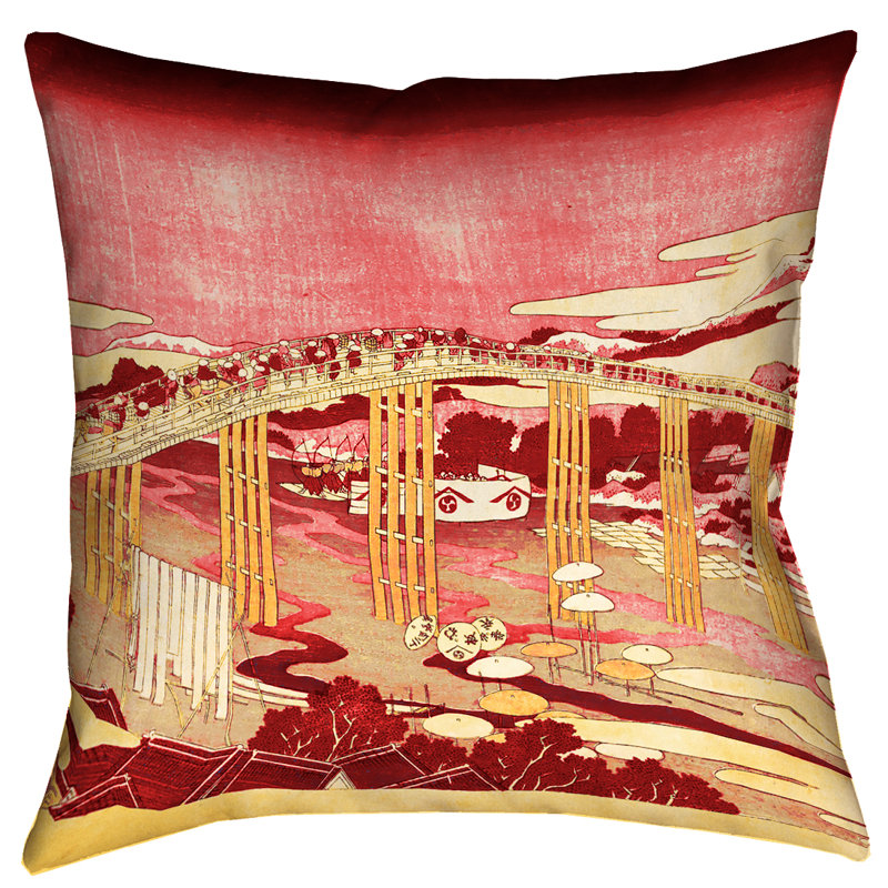 Coussin Katsushika Hokusai, 28 po x 28 po, Rouge / Orange