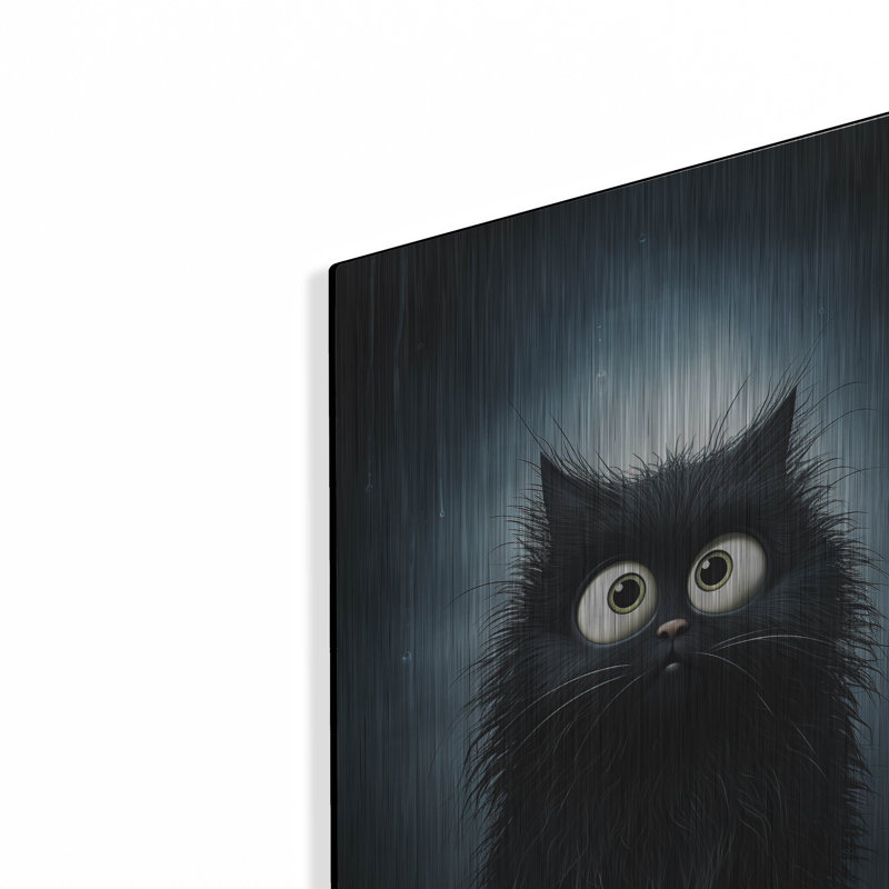 Art mural en métal Winston Porter «Funny Black Cat» par Momart, H 16 po x l 12 po