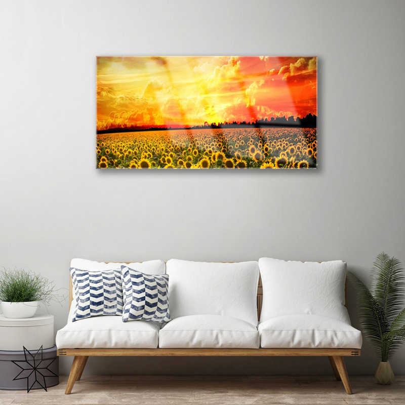 Floral Meadow Sunflowers - No Frame Print on Glass