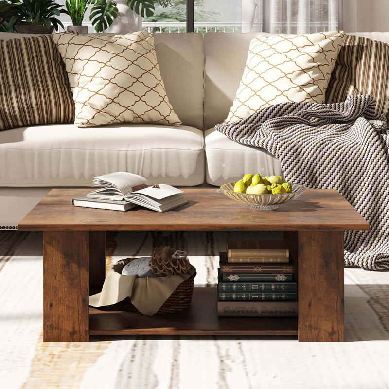 Coffee Table 2-tier Modern Center Cocktail Table With Storage Shelf For Living Room, Brown
