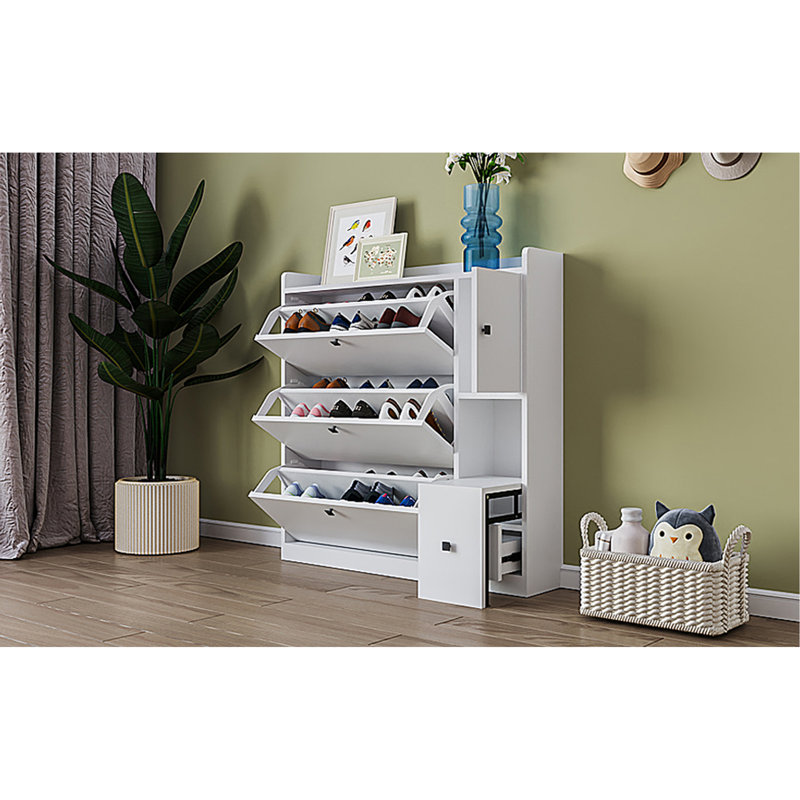 Armoire à chaussures polyvalente à basculement avec 3 tiroirs rabattables, rangement de rangement maximum pour le hall d'entrée avec tiroir, étagère à chaussures autoportante avec siège escamotable pour le couloir