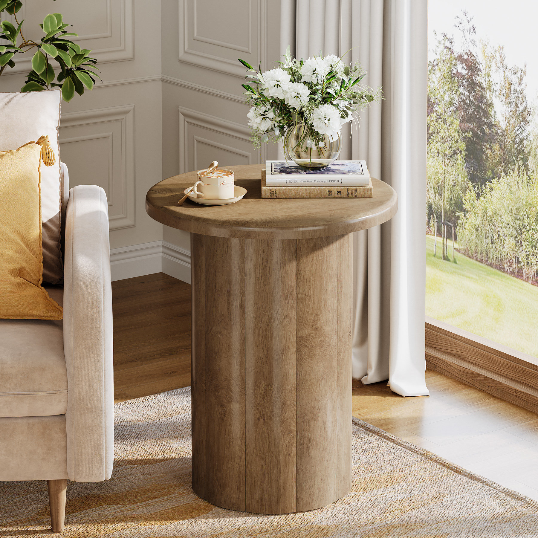 Ebern Designs 20-Inch Rustic Brown Round Side Table | Wayfair