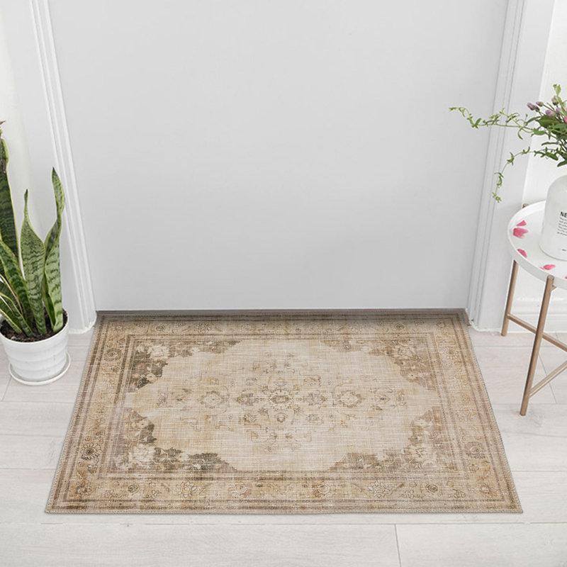 Tapis vintage lavable à la machine Belida Biscotti / ivoire, Rectangle 2 pi x 3 pi