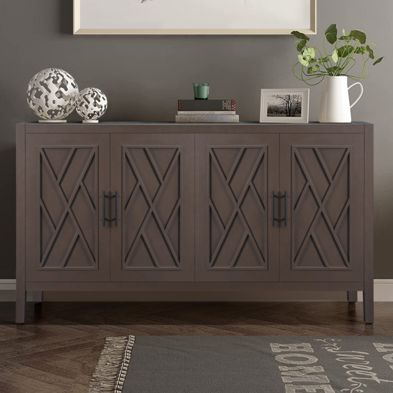 Four Door Wooden Twill Sideboard American Country Vintage Old Living Room Dining Room Hallway, Coffee