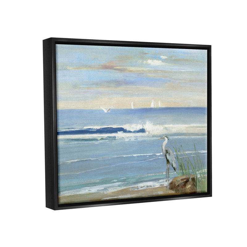 Héron éclaboussant les vagues de la plage, estampe numérique par Sally Swatland, H 25 po x l 31 po x P 1,7 po