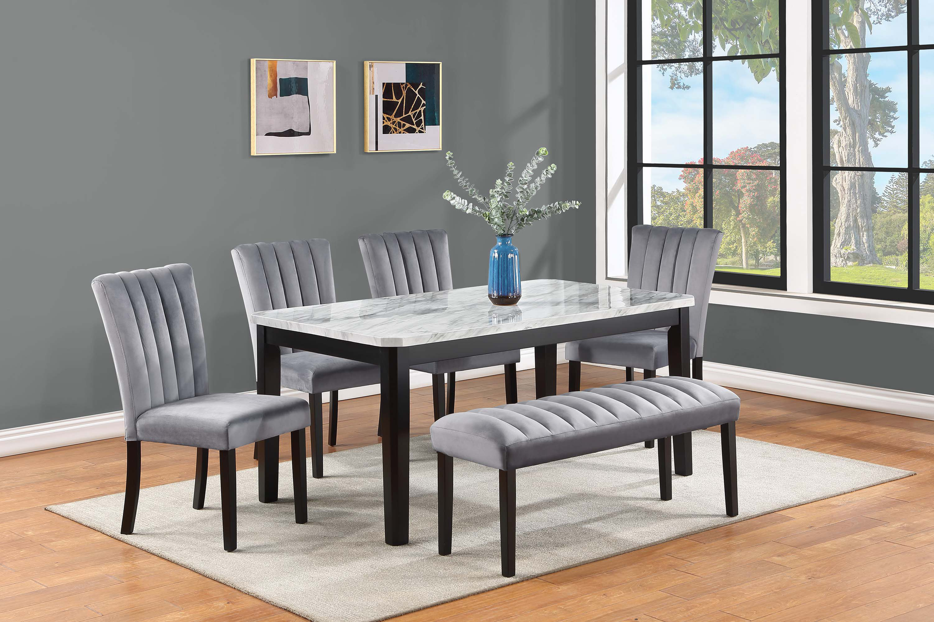 Hearthstone Ridge - 6 Piece Rectangular Table Set (Upholstered Chairs) - Tobacco & Black