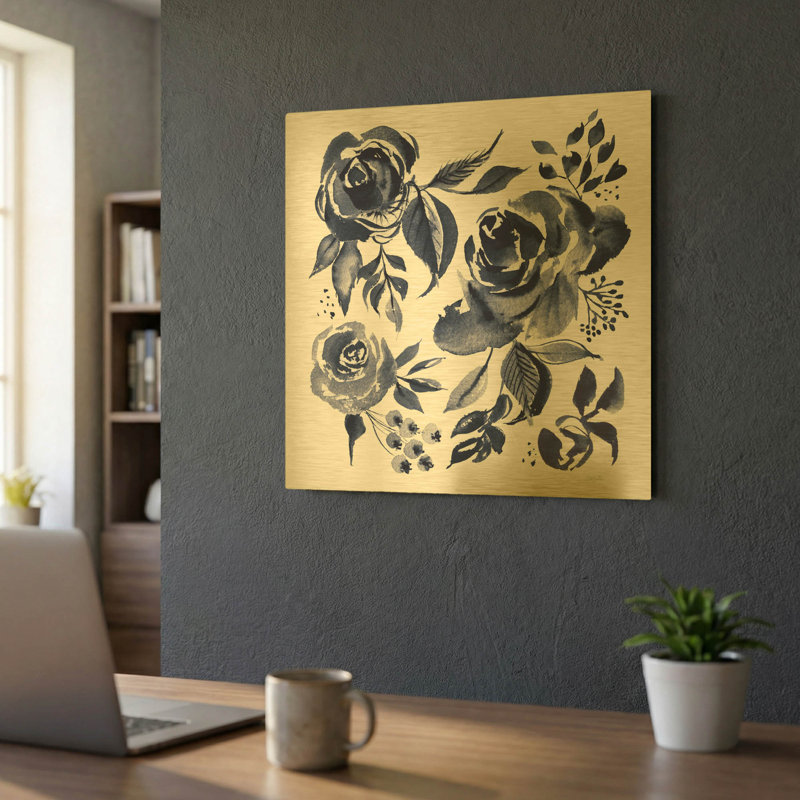 « Delft Delight 4 DB No Words » de Kristy Rice, tableau mural en métal doré, 61 x 61 cm, 24"x24"