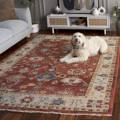 Tapis en laine / coton noué à la main en style sud-ouest beige / rouille