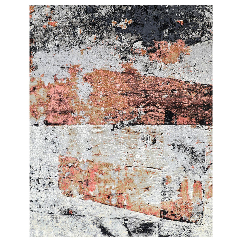 Tapis unique nouvel âge 8 pi x 10 pi Pharoah en gris / gris anthracite / corail