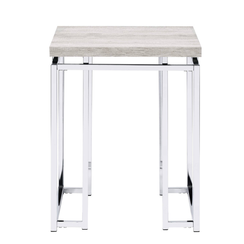 Table d'appoint carrée avec fini chêne naturel et piètement en métal à motif traîneau