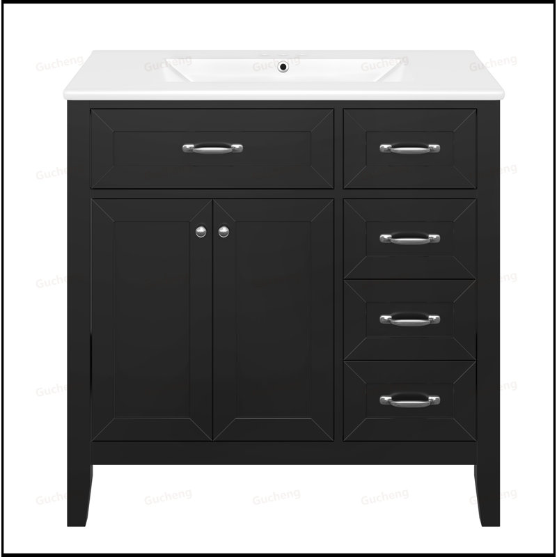 36Inch Bathroom Vanity With Sink,Solid Frame And MDF Board, Black