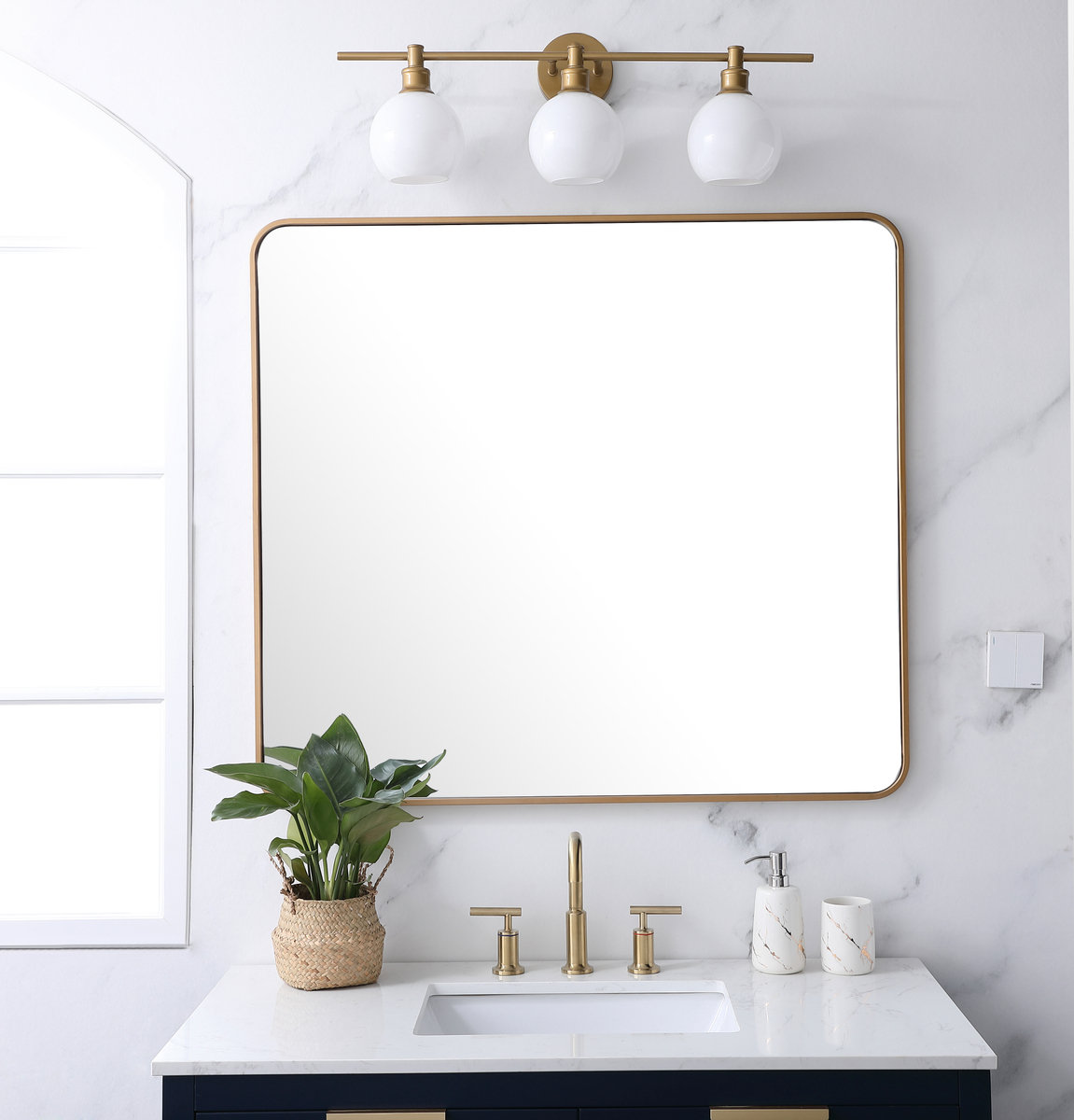 Sabine Metal Rounded Rectangle Wall Mirror, 40" x 36", Brass