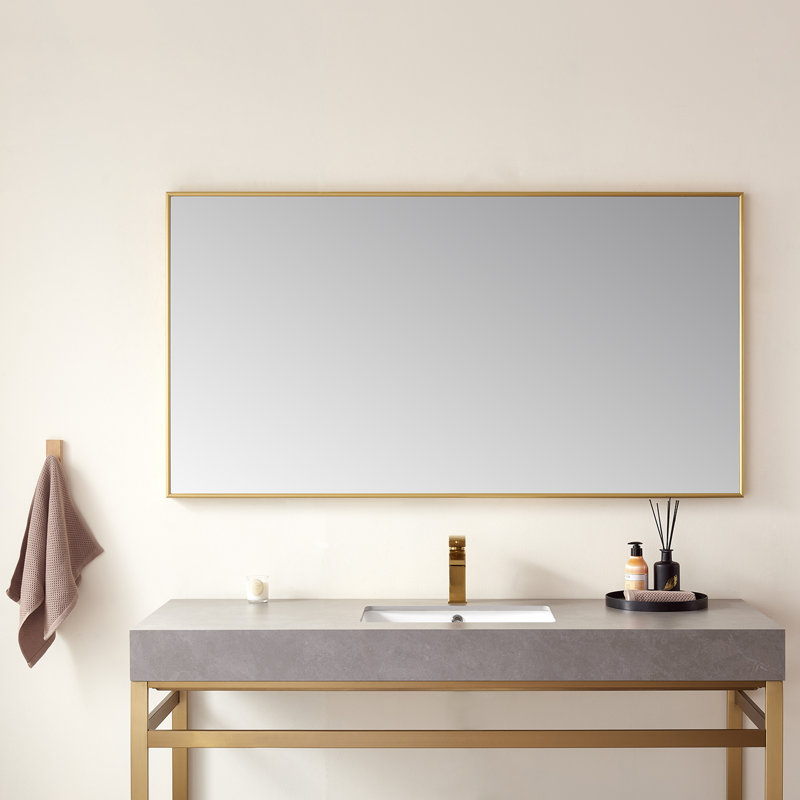 Wallace Metal Flat Wall Mirror, Brushed Gold, 32" x 60"