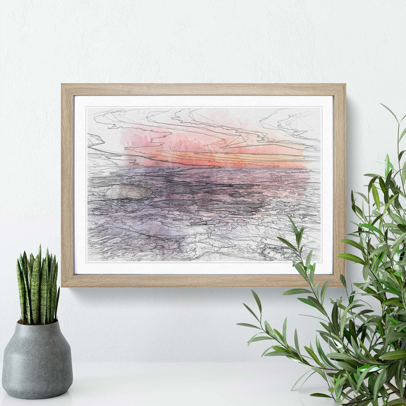 Beach in Spain in Abstract - Picture Frame Graphic Art Print, 62cm H x 87cm W x 2cm D, Oak Framed