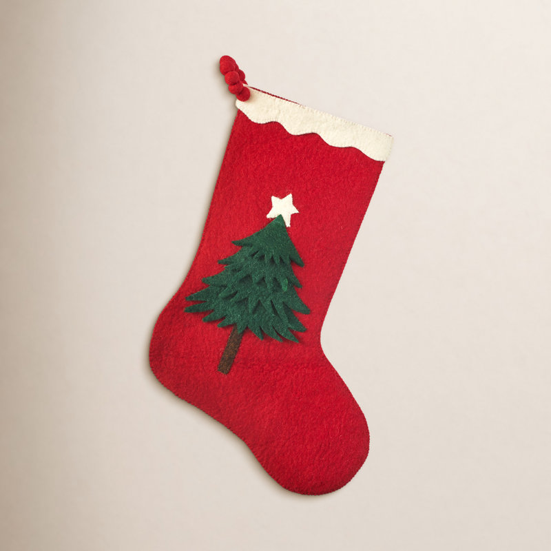 Arcadia Home Hand Felted Wool Stocking, Red/Green
