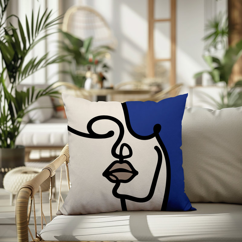 Vie Abstract Reversible Indoor/Outdoor Square Pillow, 15"H x 15"W, Navy Blue