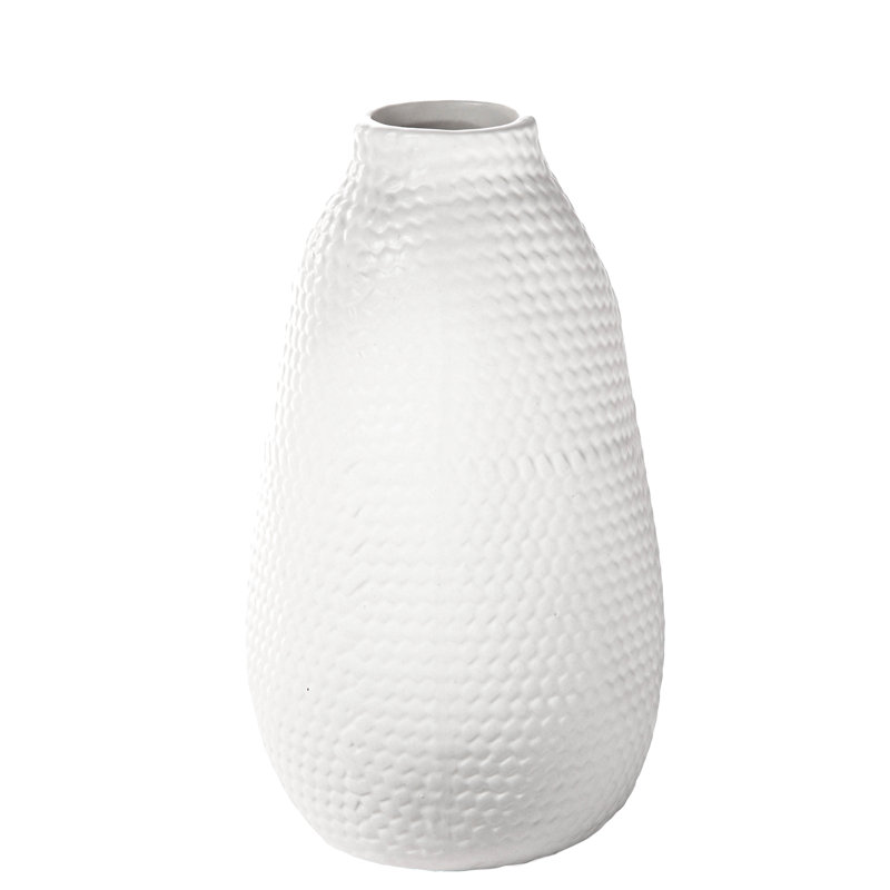 Ceramic / Porcelain Table Vase, White, 10" H x 5.75" W x 5.75" D