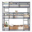Classic gray rubber wood space-saving triple twin bunk bed for large families’ shared bedrooms, contemporary minimalist style
