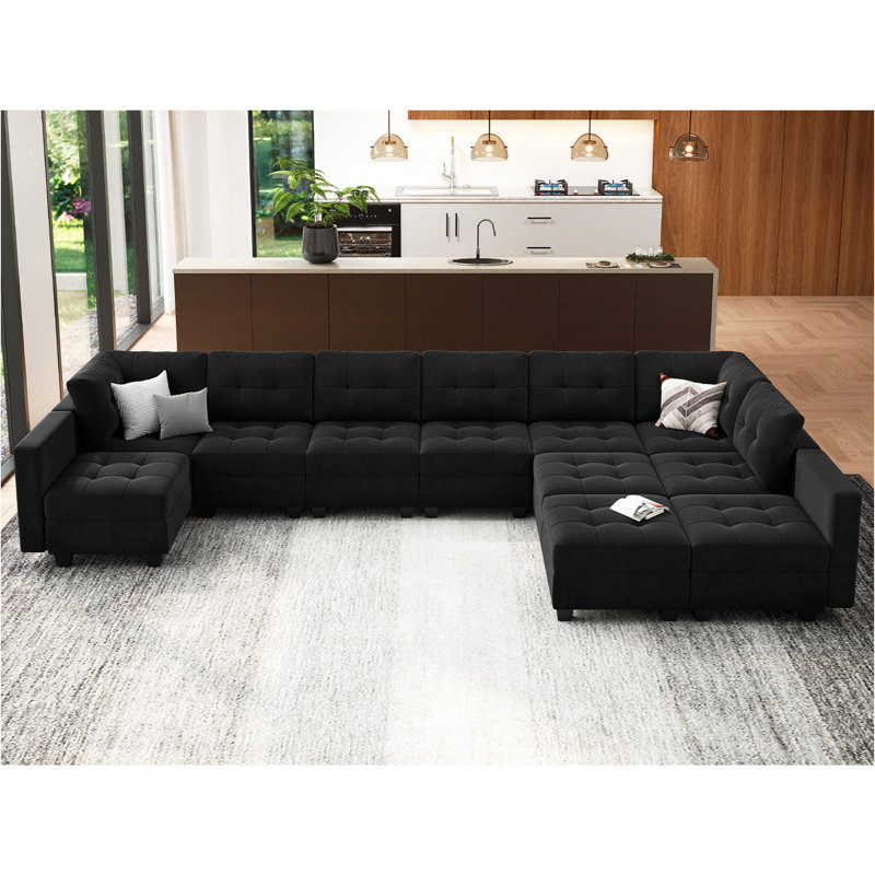 Soneson Upholstered Sectional Reversible, Black Velvet