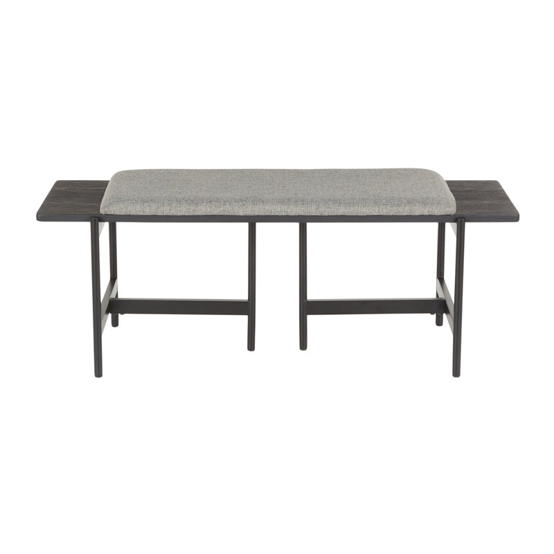 Chloe Contemporary 47.5" Grey Fabric and Black Metal Bench