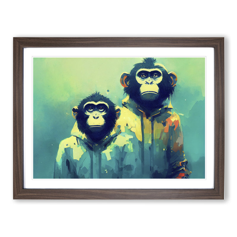 Two Cool Monkeys Abstract - Framed Print, 25cm H x 34cm W x 2cm D, Walnut Framed