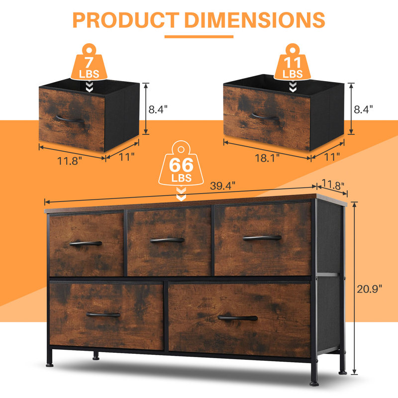 Commode de chambre avec 5 tiroirs Atre, Brun