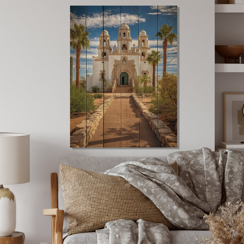 Chalandra San Xavier Del Bac, mémoire de mission sur bois, H 32 po x l 24 po x P 0,78 po