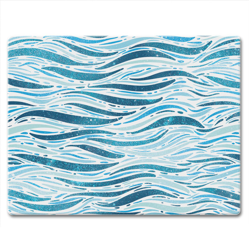 Wavy Waves Blue and White Tempered Glass Cutting Board 10" x 8"