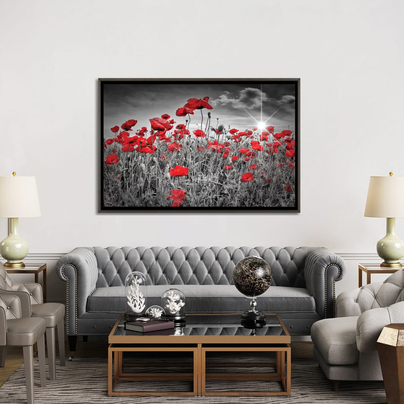 "Champ de coquelicots" par Melanie Viola-impression d’art graphique, H 40 po x l 60 po x P 1,5 po, Pas de tapis
