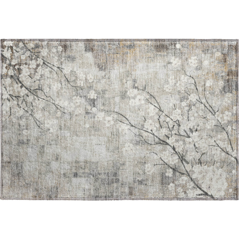 Premium Machine Washable Mayfield AMF2248 Floral Rug, 1'8" x 2'6", Beige