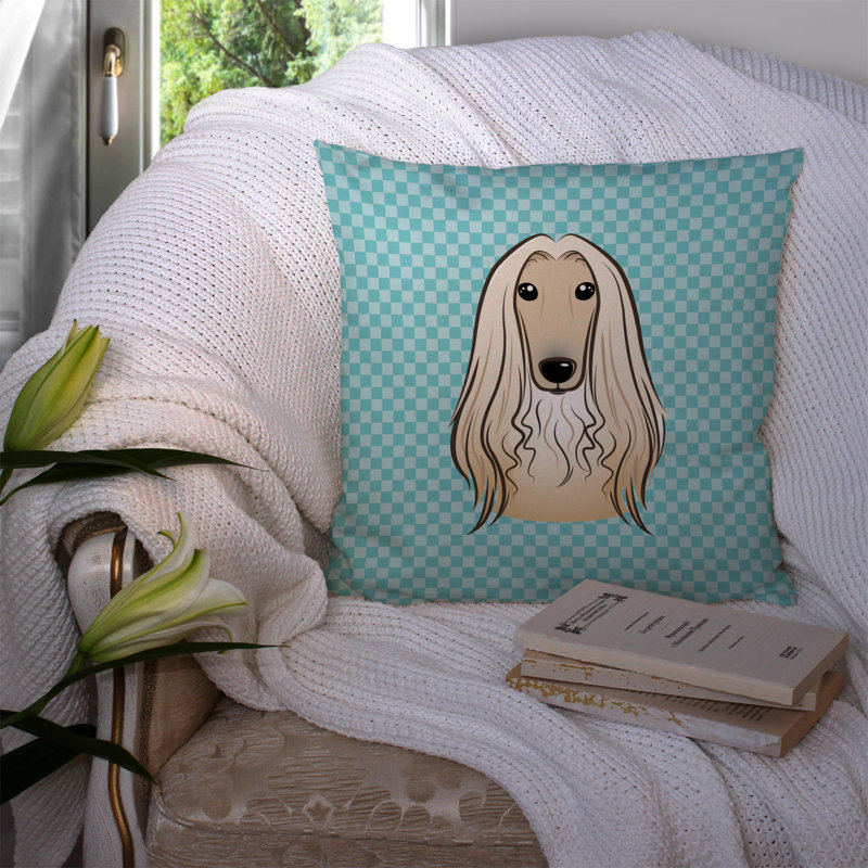 Coussin décoratif intérieur/extérieur afghan hound damier, H 18 po x l 18 po x P 5,5 po, Bleu