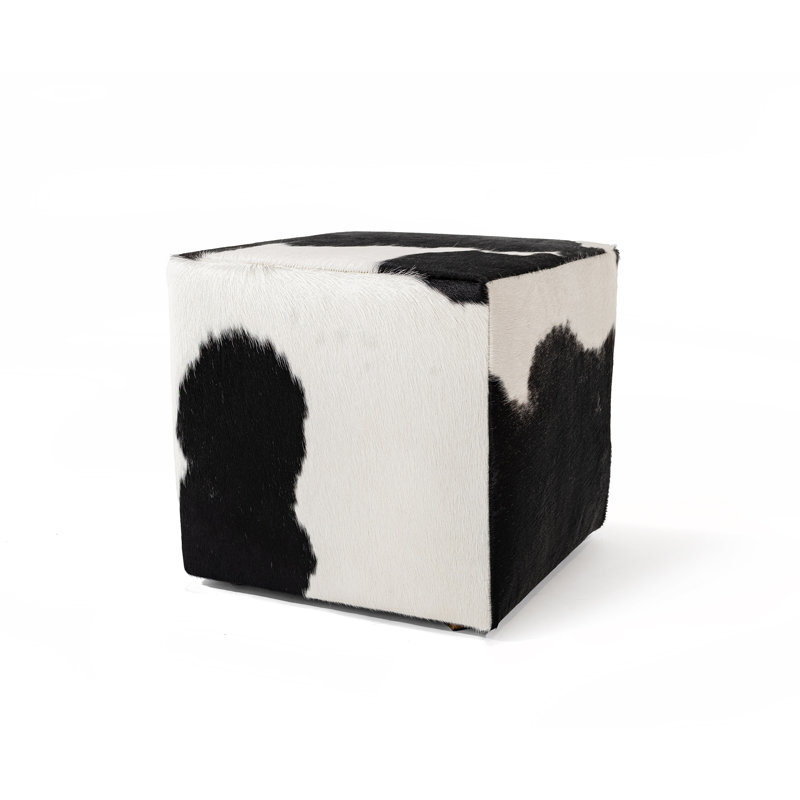 Repose-pieds en cuir de vache - pouf décoratif noir et blanc