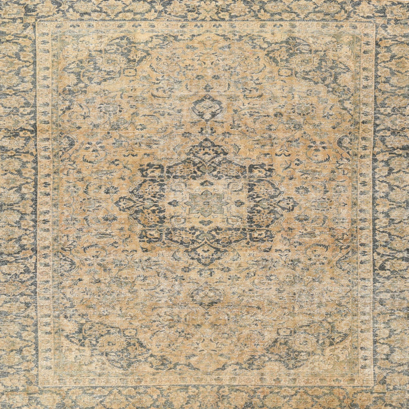 Tapis traditionnel beige / vert clair Marmie, Rond 4 pi