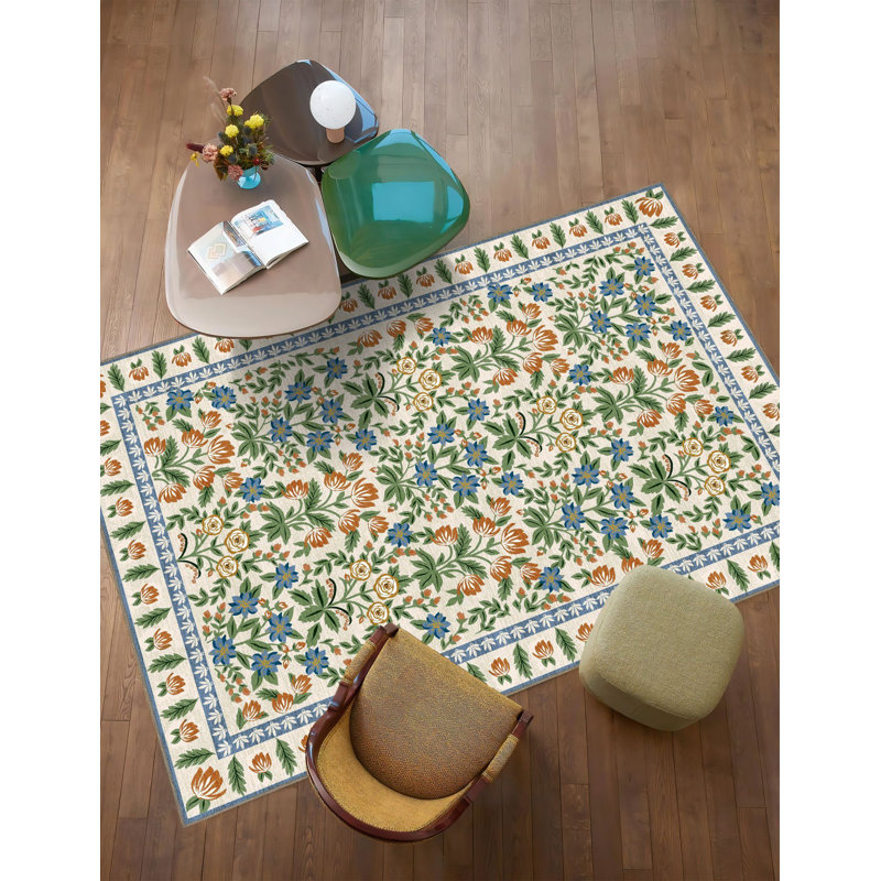 Tapis crème tissé de couleur pastel crème, Rectangle 4 pi 11 po x 9 pi 10 po