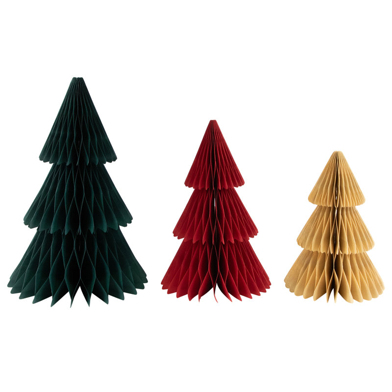 Accordion Honeycomb Foldable Paper Christmas Trees - 15" - Set Of 3, Green/Red/Yellow