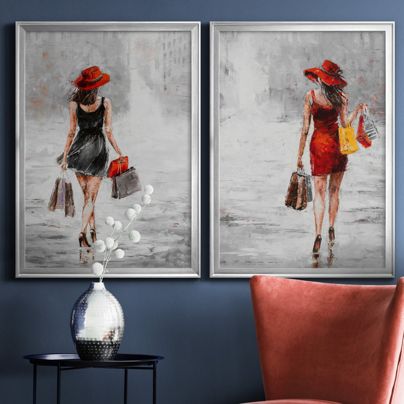 City City I - ensemble de 2 reproductions d'art, H 22,5 po x l 61 po x P 1,5 po, Toile encadrée argentée, Pas de tapis