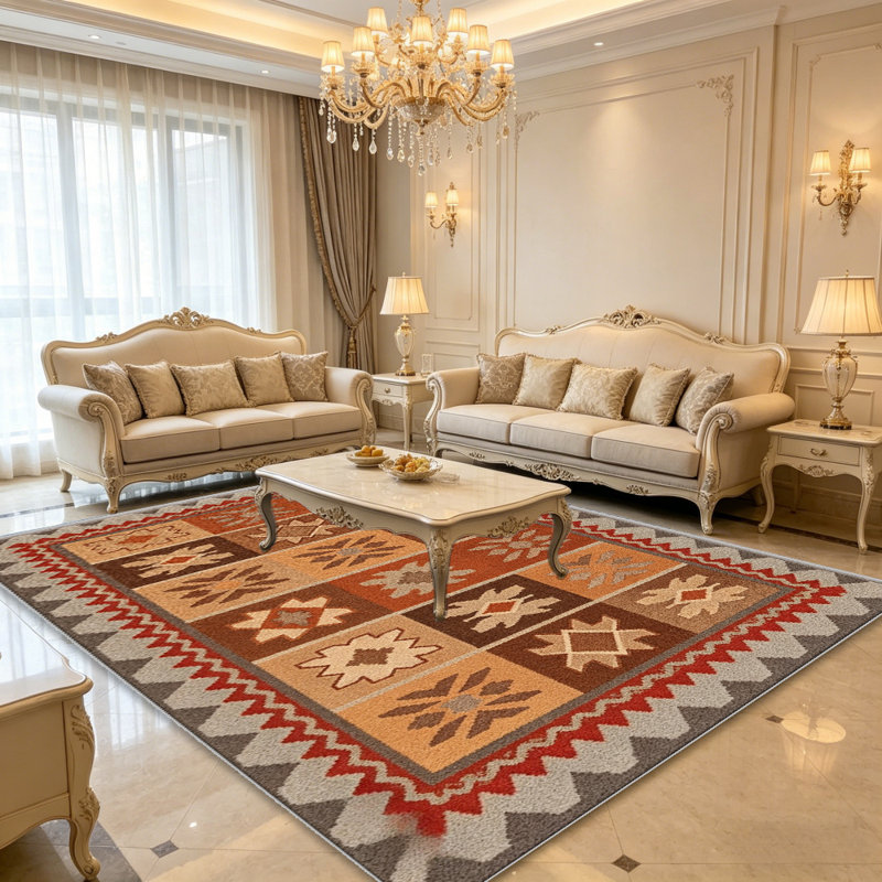 Brown Ethnicarea rugs for Living Room, Soft and Comfortable, Suitable for all seasons, easy to maintain, machine washable Indoor floor mat, Under Table Farmhouse suitable for Bedroom, Dining Room, Study, Patio, Balcony, Home Decor