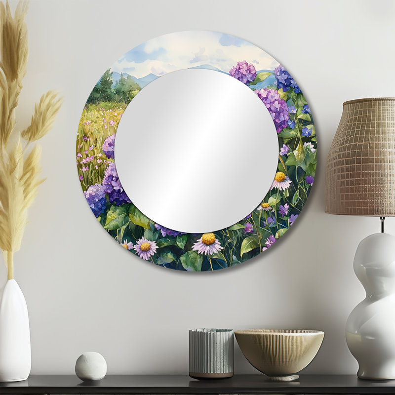 Hydrangeas In The Wildflower Field - Floral Mirror Wall Decor - Printed On Metal, 23" x 23"