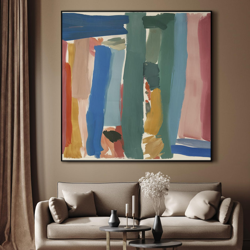 Extra Large Wall Art Fabric Print - Colorful Abstract Modern Vertical Stripes Illustration Artwork Decor for Living Room or Bedroom - "Frame Assembly Required (Unfinished Frame)"