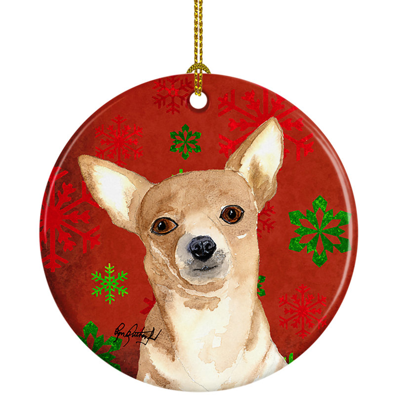 Ornement en céramique figurine suspendue flocon de neige chihuahua