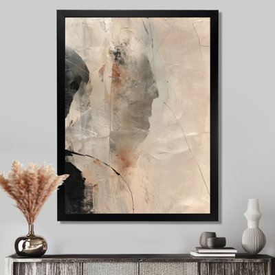 «Black and Grey Brushstroke», peinture abstraite - collage mural abstrait, art mural contemporain noir encadré